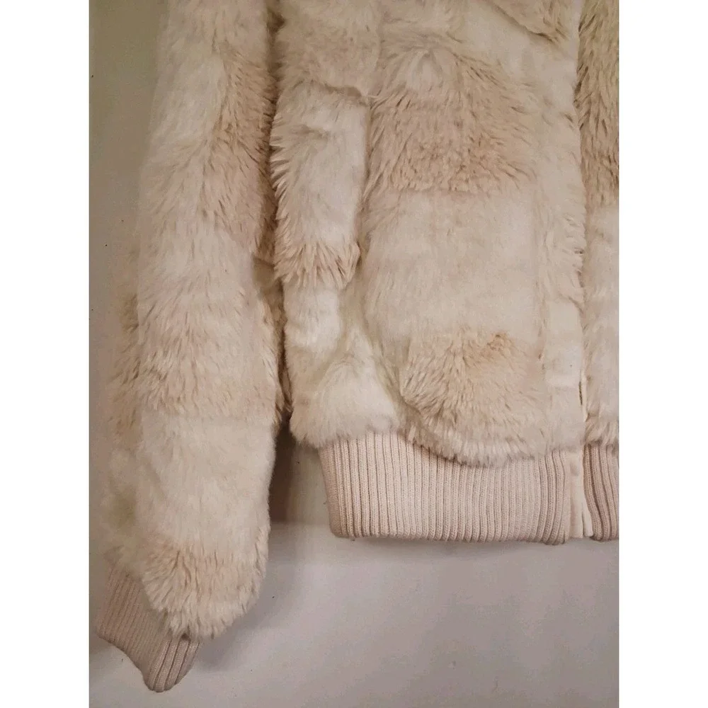 Vintages 90s Y2K Faux Fur Jacket Patchwork Cream Ivory Winter Coat Full Zip Glam